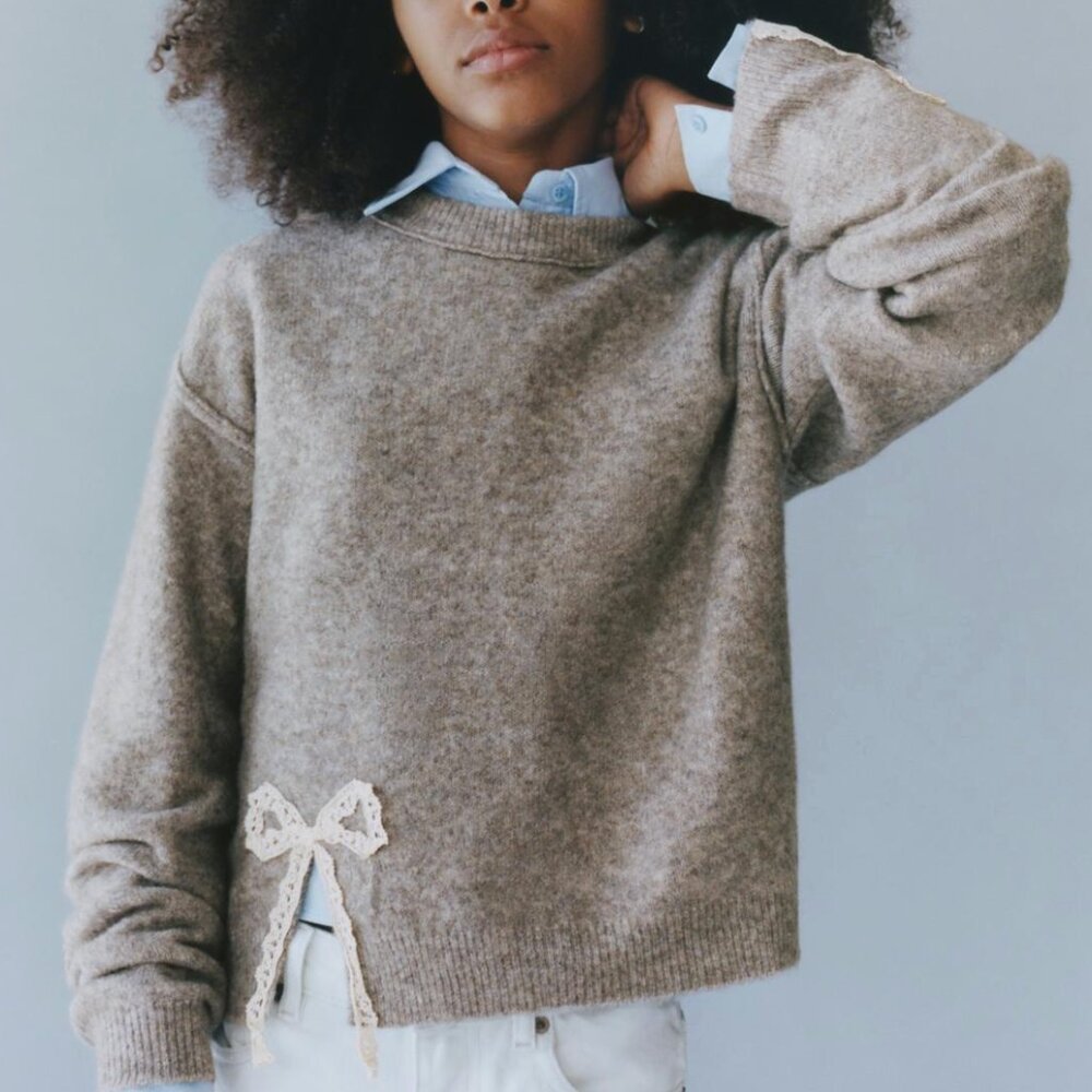 Zara Kids || Lace Bows Knit Sweater - Picture 2 of 7